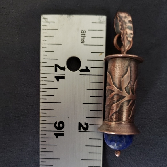 Handcrafted etched copper and Lapis pendant. - Picture 3 of 4